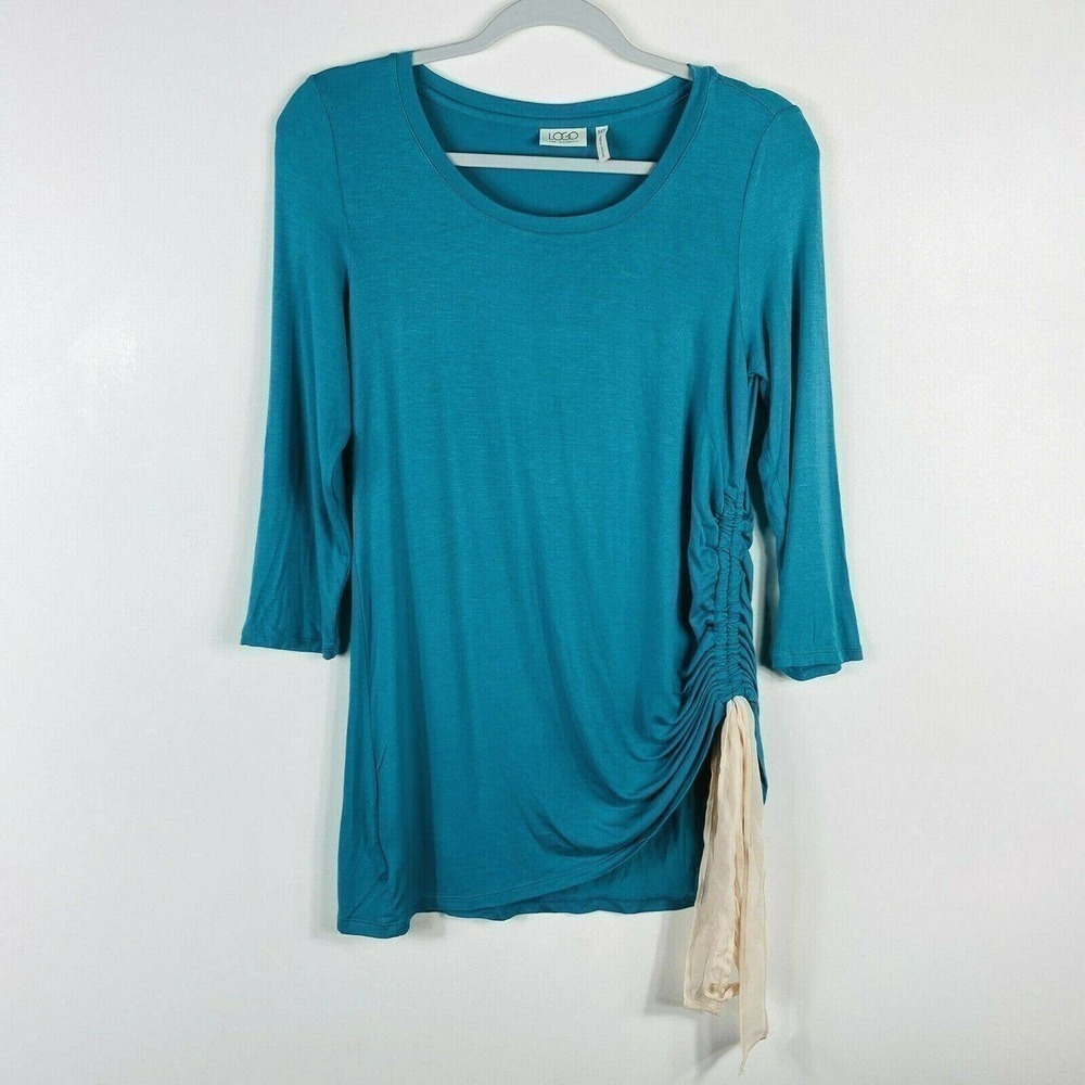 Logo By Lori Goldstein Green Ruched Side Tie Top